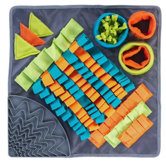 Forage or snuffle mats promote slower feeding as they encourage dogs and pets to hunt for their food.  Multiple barriers create a puzzle for your pet.  