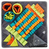 Machine washable snuffle/forage mat with removeable silicone lick mat.  Lick mat is dishwasher and freezer safe.  