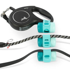 Three styles of leashes showing the silicone strap attaching to each for a tight grip. 