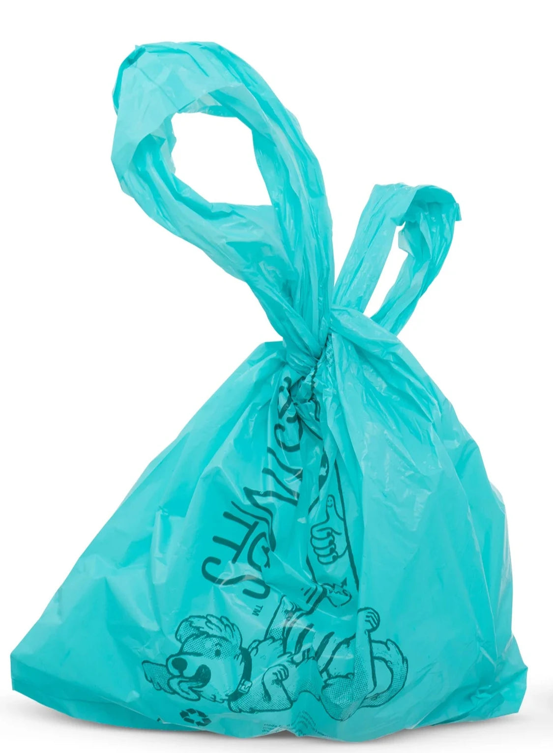 Easy to tie blue biorecycle dog poop bags.