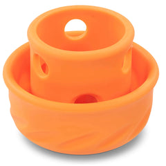 Orange Interactive Mushroom shaped dog toy. 