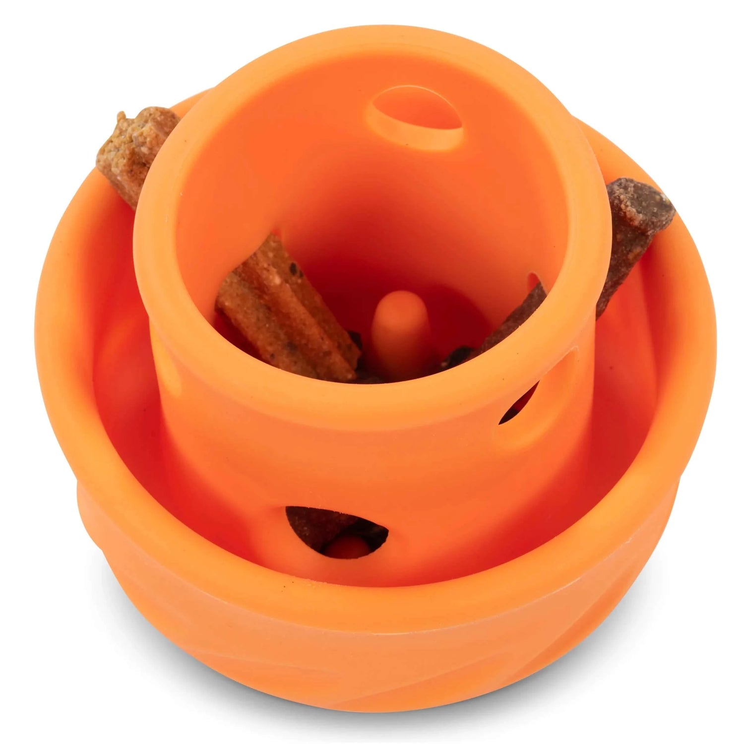 Orange Enrichment dog toy ideal for frozen raw food .