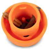 Orange  dog toy idea for serving raw food and interactive feeding.