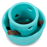 Teal mushroom dog toy.  Great for holding treat sticks.