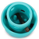 Blue Enrichment dog toy in a mushroom shape.  Great for holding dog treats.