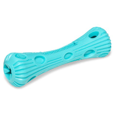 Teal Dental toy with bristles to help clean dog teeth.