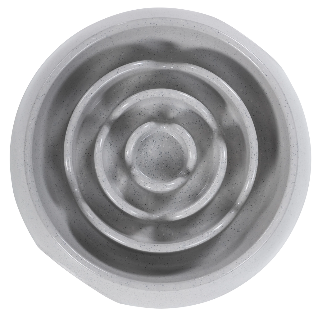 Top view of round light grey dog slow feeder