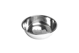 Side view of stainless steel dog bowl. 