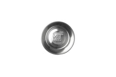 Top down view of stainless steel replacement dog bowl.