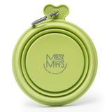 Green Collapsible silicone travel bowl with carabiner , 1.75 cup capacity.  Collapse to less than 1 inch. Sturdy design.  