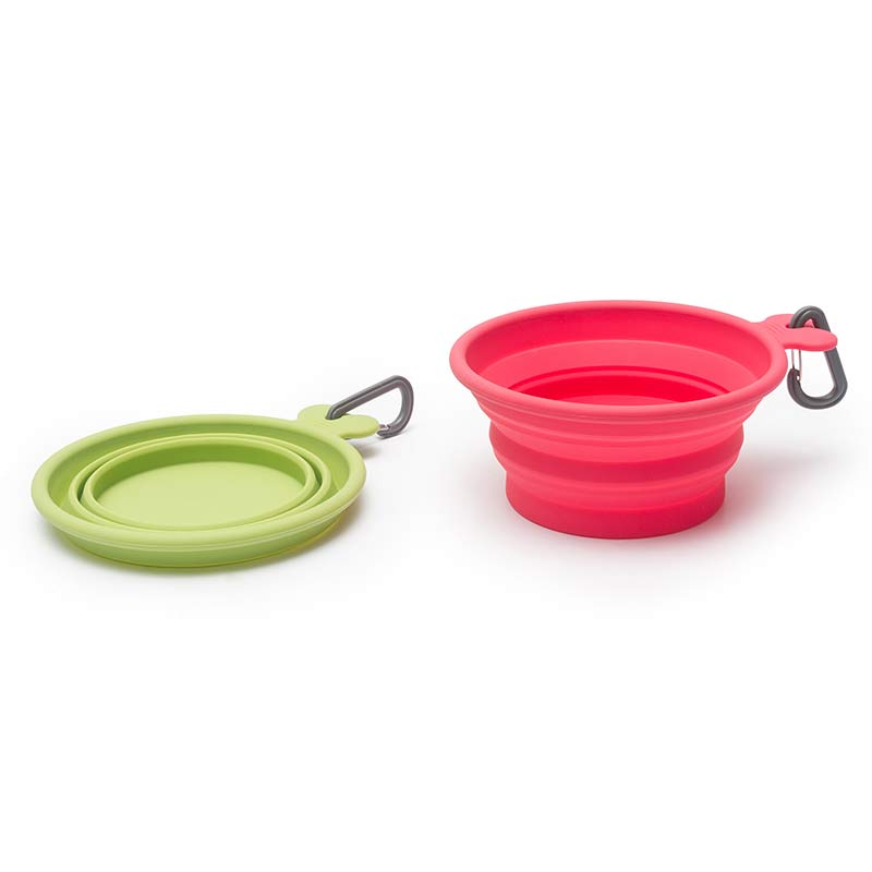 green and watermelon 1.75 cup collapsible travel bowl comparison.  
