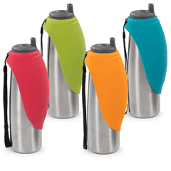 Insulated travel dog water bottle.  Double wall vacuum insulated. 