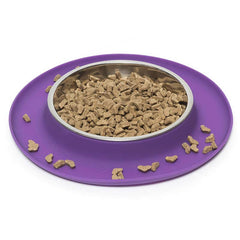 Cat food bowl that contains the spills. Raised edges to reduce the mess. 