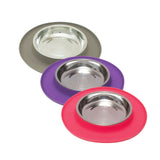 Silicone and stainless steel cat bowls.  Grey , purple and watermelon colours available. 