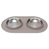 Grey double cat bowl. Removable stainless steel bowls.  All dishwasher safe.