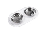 Non slip space saving cat bowls.  Double diners help reduce the clutter.   Non slip and dishwasher safe. 