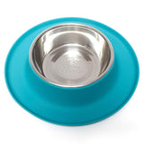 Blue medium sized non slip dog bowl.  