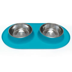 Blue double dog feeder with non slip silicone base.  
