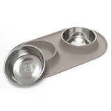 dishwasher safe  stainless steel dog bowl.  Removable for easy cleaning