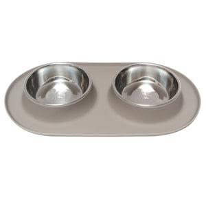 Medium size 1.5 cups per bowl grey double dog bowl.