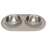 Grey double dog diner. Non slip design and raised edged to catch the spills.