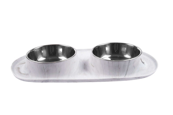 Marble design silicone double dog bowl. 