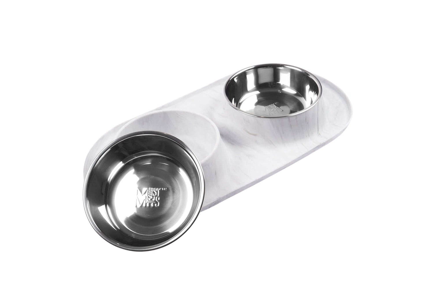 Marble look double dog diner.  Removable stainless steel bowls.  Non slip design.