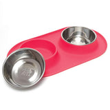 Red double doog dinner.  Medium size 1.5 cups per bowl.   Removable stainless steel dog bowls. 