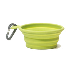 Green Collapsible silicone travel bowl with carabiner ,1.75 cup capacity
