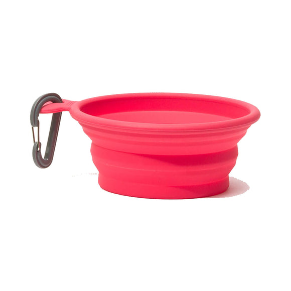 Watermelon collapsible silicone dog travel bowl with carabiner ,1.75 cup capacity