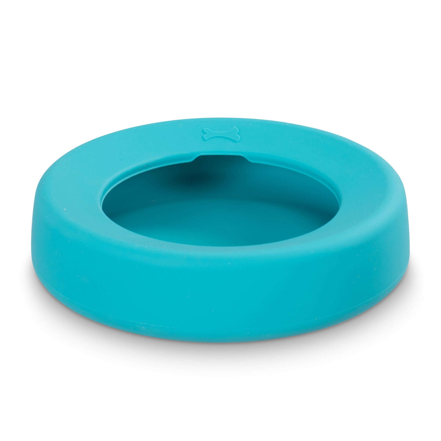 Blue No spill travel dog bowl.  Easy to clean silicone. 