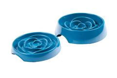 Two sizes  of blue dog slow feeders.  Dishwasher safe. Easy to clean. 