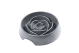 Grey dog slow down bowl.  Helps with fast eaters and digestion.  
