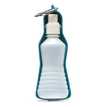 Fold up travel dog water bottle.  Blue colour.