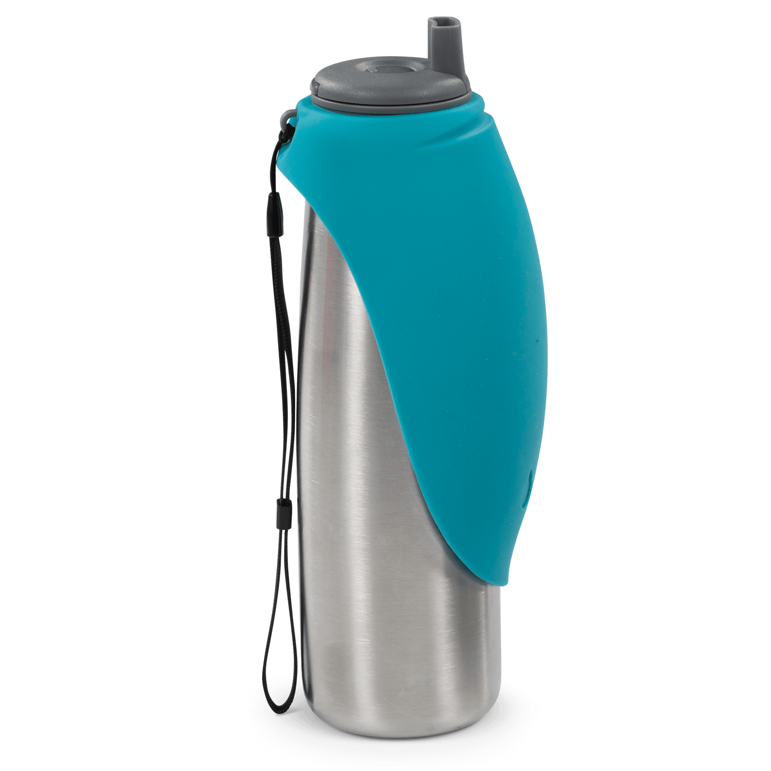 Blue vacuum insulated travel dog water bottle.  20 ounce capacity. 