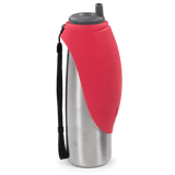 Red (watermelon) and stainless steel stay cool travel dog water bottle.  Double wall insulated.  No sweat design.  