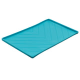 Blue medium size pet bowl mat. 20 inches by 12 inches. 