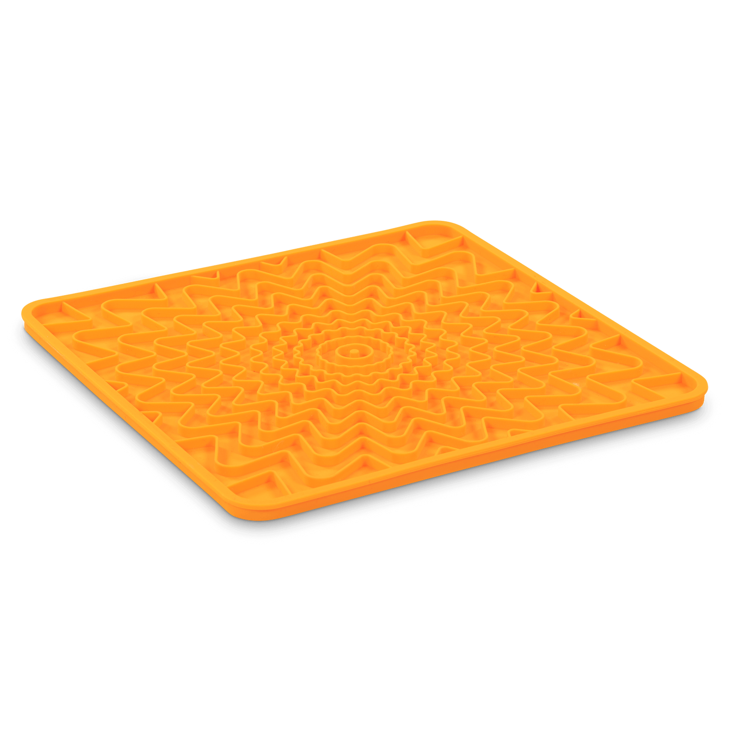 Orange enrichment dog lick mat.  Freezer and dishwasher safe.  