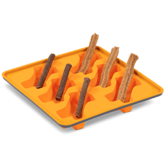 Orange pupsicle molds for DIY dog treat makers.  Add your favorite edible stick and enjoy feeding it to your dog.  