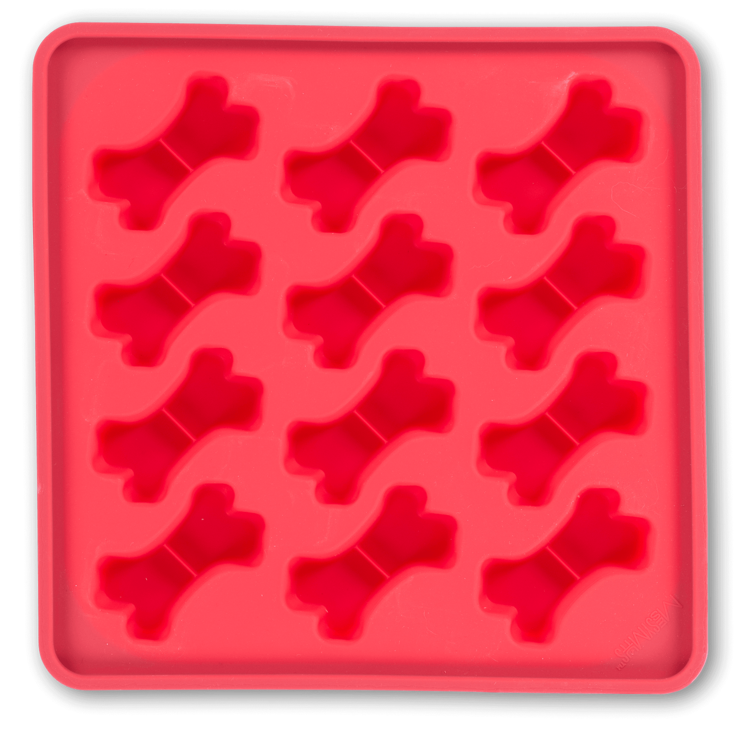 Red (watermelon) dog treat mold.  Bone shaped with easyt break line for portion control frozen dog treats. 