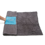 Microfiber dog towel and mat in neutral grey to fit your home decor. 