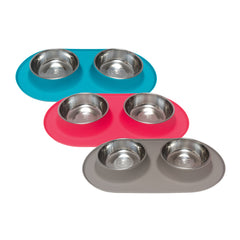 Space saving dog bowls.  Size medium.  1.5 cups per bowl.   Red, blue and grey colors available. 