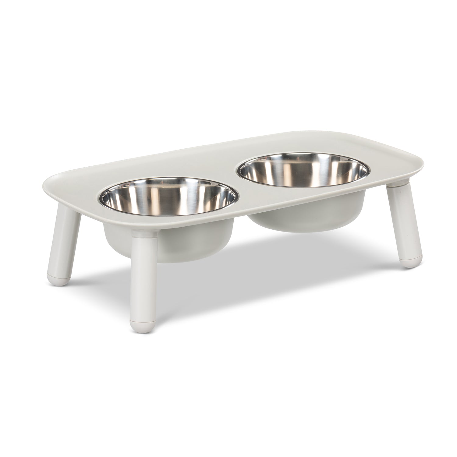 Light grey elevated double dog diner with 5 inch legs.