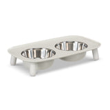 3 inch elevated dog bowl with replacement stainless steel bowls.  