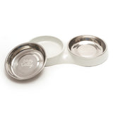 Light grey double cat feeder.  Removable stainless steel  bowls. 