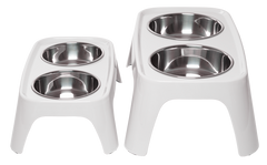 Side view of elevated dog bowls. 