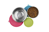 Silicone lids provide an airtight seal with stainless steel dog bowls.   Perfect travel dog bowls.   