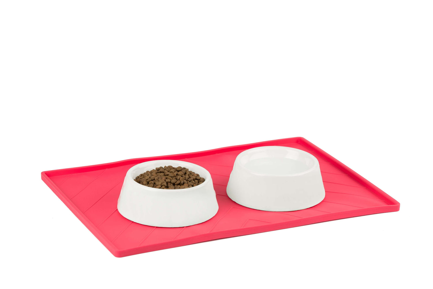 Red (Watermelon) dog bowl mat holds two bowls with ease. Dishwasher safe. 