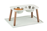 Medium mat fits with our elevated double dog bowl.  It works for those in need of space saving solutions.  