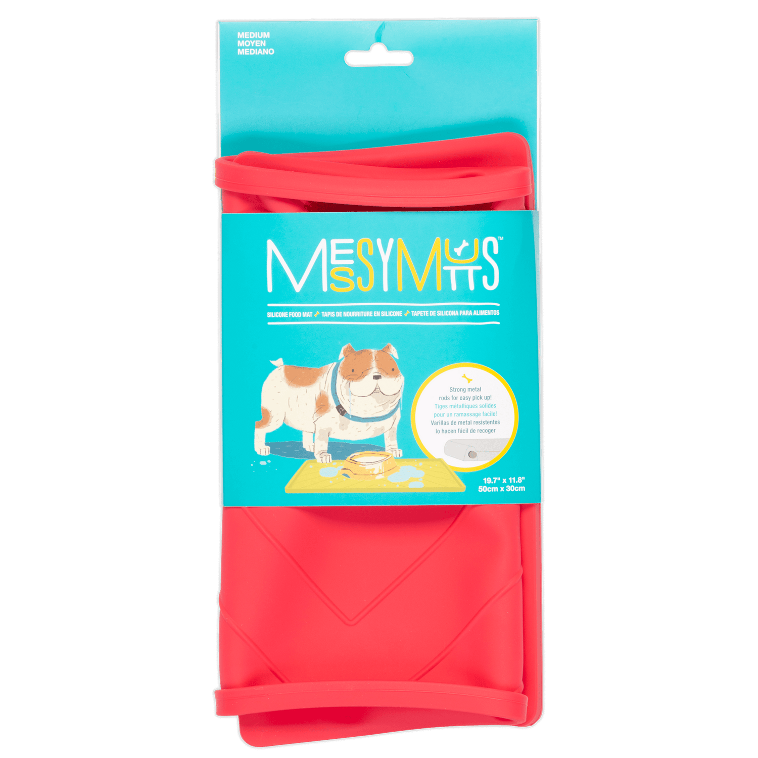 Watermeon (red) large dog bowl mat is easy to store and protects your floors. 